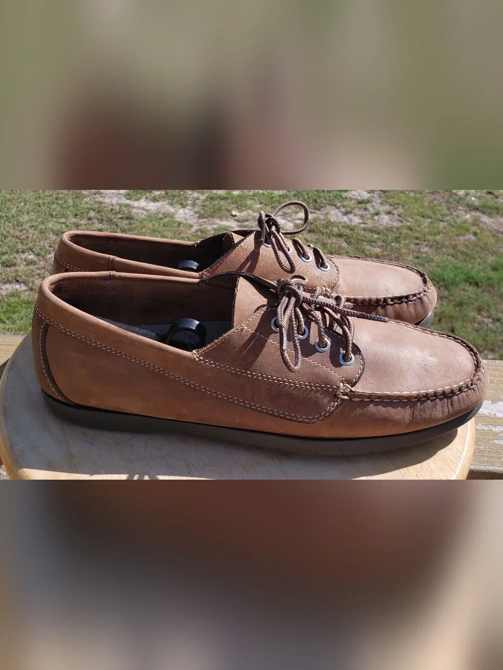 L.L.Bean Men's Leather Moccasins Rubber Sole Blucher Moc Brown Size 12 D